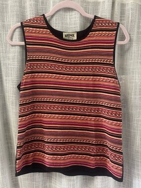 Vintage Kasper Petite Pink And Orange Striped Sleeveless Knit Tank Top Size 10P